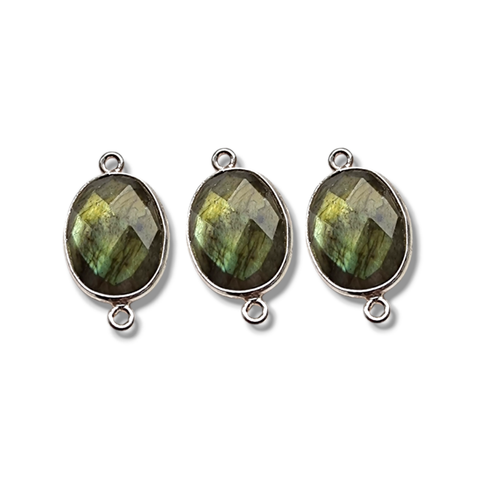 925 Sterling Silver Bezel Labradorite Faceted Oval Connectors - Charming and Trendy Ltd
