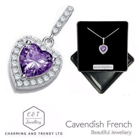925 Sterling Silver Amethyst Cubic Zirconia Drop Heart Pendant - Charming and Trendy Ltd