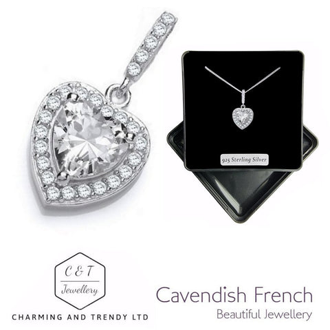 925 Sterling Silver Clear Cubic Zirconia Drop Heart Pendant - Charming and Trendy Ltd