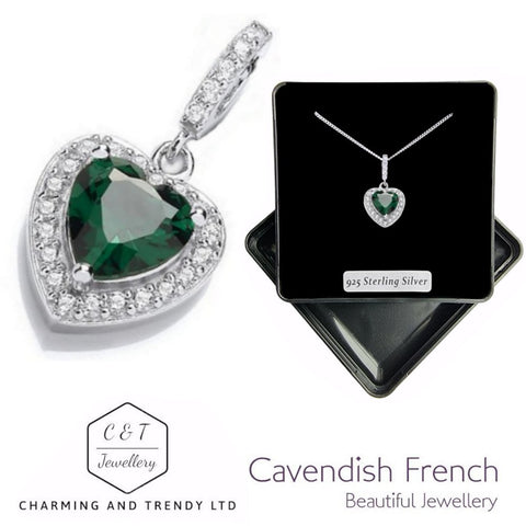 925 Sterling Silver Emerald Cubic Zirconia Drop Heart Pendant - Charming and Trendy Ltd