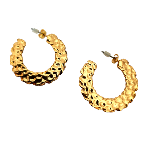 Gold Tone Embossed Metallic Flat Hoop Stud Earrings - Charming and Trendy Ltd