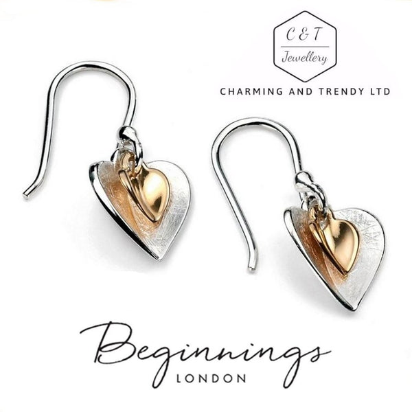 925 Sterling Silver Gold Plated Heart Drop Earrings by Elements Silver (Boxed) - Charming And Trendy Ltd