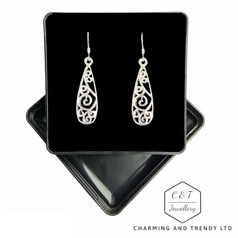 Silver Plated Filigree Dangle Earrings - Charming and Trendy Ltd