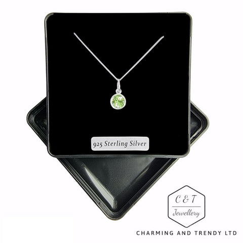 Sterling Silver Peridot Preciosa Crystal Solitaire Pendant Necklace - Charming and Trendy Ltd