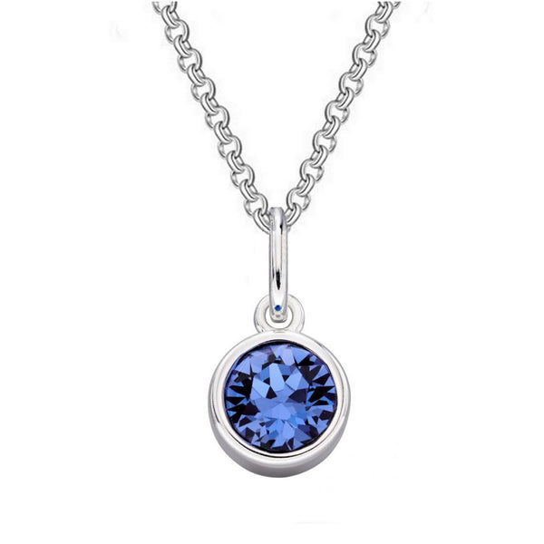 925 Sterling Silver Sapphire Preciosa Crystal Solitaire Pendant Necklace - Charming and Trendy Ltd