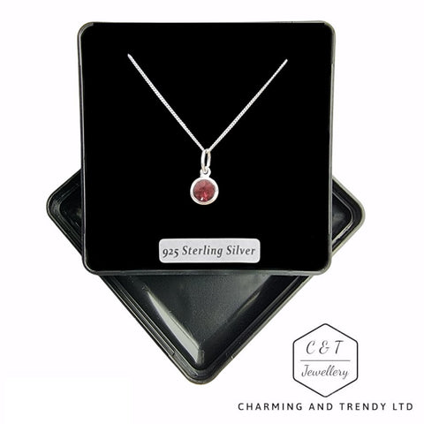 Sterling Silver Burgundy Preciosa Crystal Solitaire Pendant Necklace - Charming and Trendy L