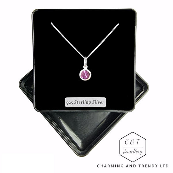 Sterling Silver Amethyst Preciosa Crystal Solitaire Pendant Necklace - Charming and Trendy Ltd