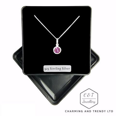 Sterling Silver Amethyst Preciosa Crystal Solitaire Pendant Necklace - Charming and Trendy Ltd