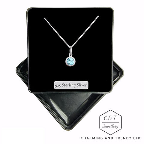 925 Sterling Silver Aquamarine Preciosa Crystal Solitaire Pendant Necklace - Charming and Trendy Ltd