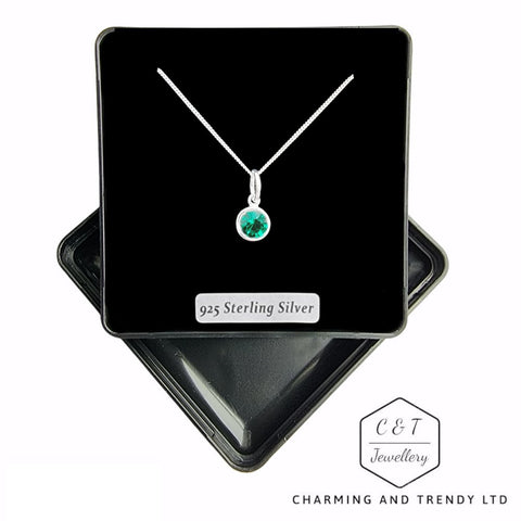 Sterling Silver Emerald Preciosa Crystal Solitaire Pendant Necklace - Charming and Trendy Ltd