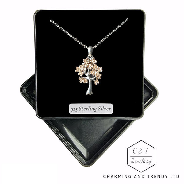 14K Rose Gold Plated 925 Sterling Silver Tree Pendant & Chain - Gift Boxed - Charming And Trendy Ltd