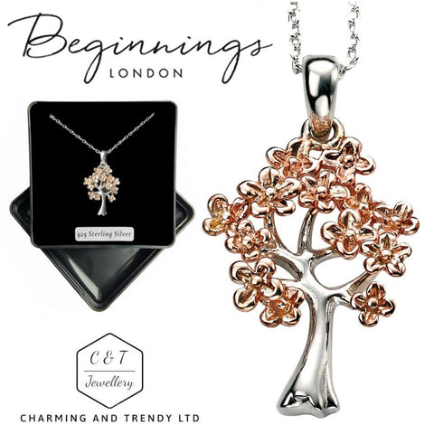 14K Rose Gold Plated 925 Sterling Silver Tree Pendant & Chain - Gift Boxed - Charming And Trendy Ltd