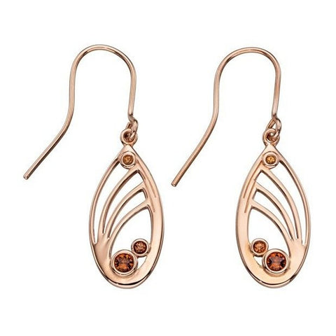 925 Sterling Silver Rose Gold Plated Smoky Topaz Colour Crystal Drop Earrings - Charming and Trendy Ltd