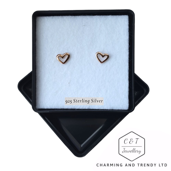 925 Sterling Silver Rose Gold Plated Quirky Heart Earrings - Gift Boxed - Charming And Trendy Ltd