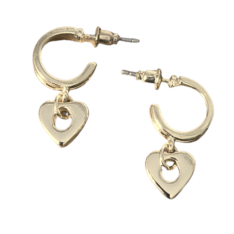 Gold Tone 13mm Metallic Hoop and Heart Earrings - Charming and Trendy Ltd