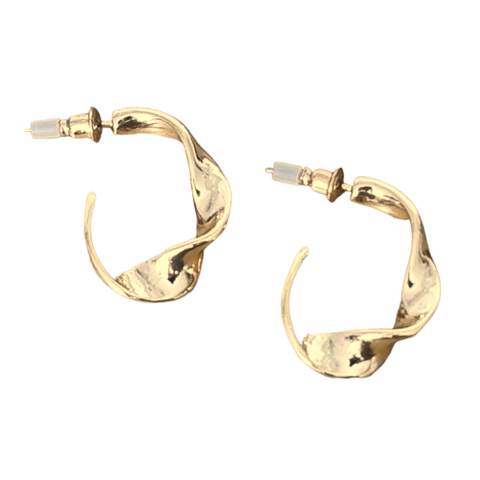 Gold Tone Large Twist Metallic Hoop Earrings - Charming and Trendy Ltd