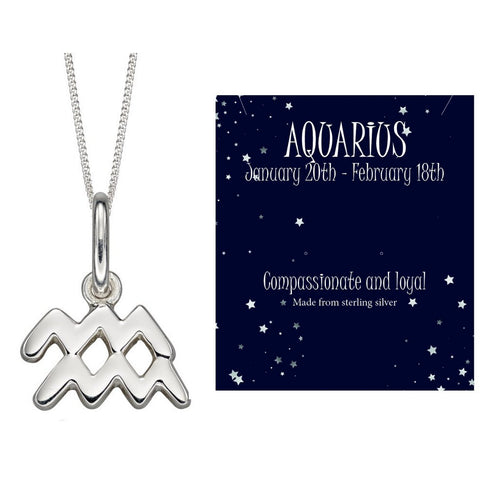 925 Sterling Silver Aquarius Zodiac Pendant & Chain with Meaning Card - Charming and Trendy Ltd