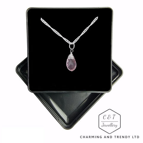 Rose Quartz Crystal Pendant with Sulver Plaed Chain - Charming and Trendy Ltd