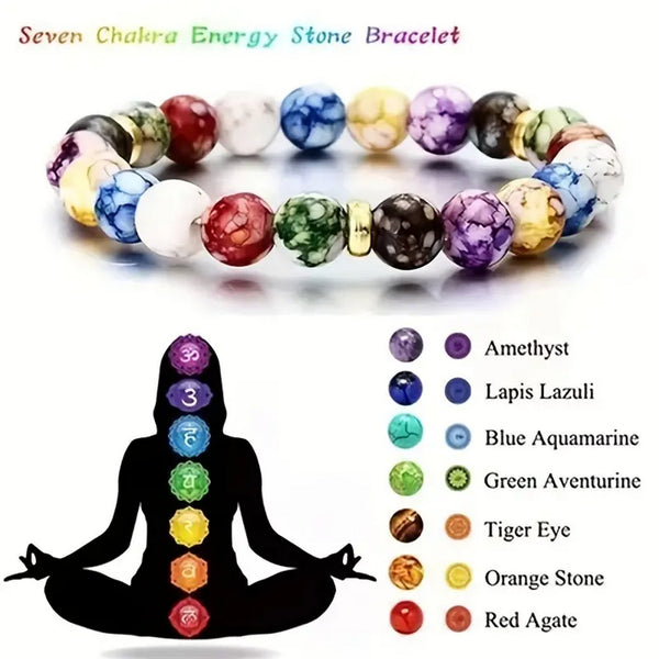 Colorful Seven Chakra Energy Stone Bracelet For Men & Women