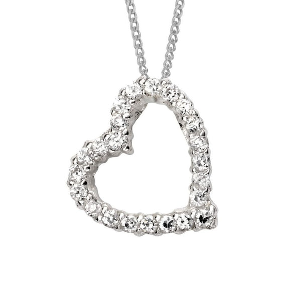 925 Sterling Silver Open Heart Pendant with Cubic Zirconia - Gift Boxed