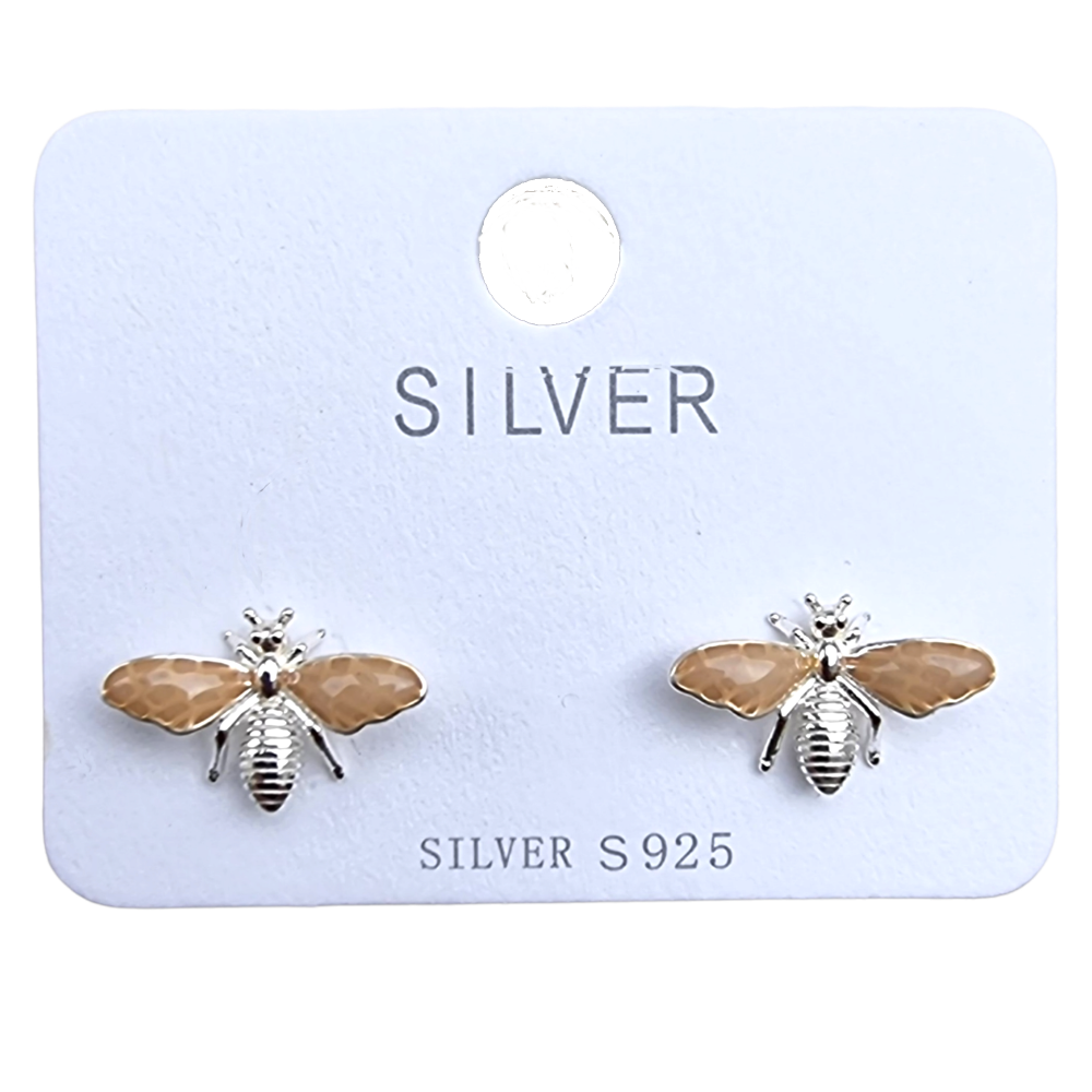 925 Sterling Silver Small Enameled Wing Insect Stud Earrings - Charming and Trendy Ltd