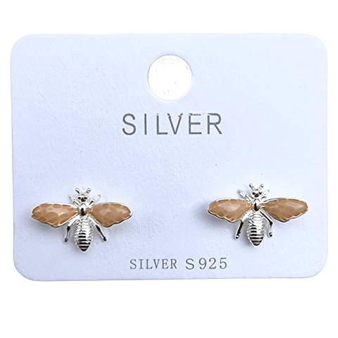 925 Sterling Silver Small Enameled Wing Insect Stud Earrings - Charming and Trendy Ltd