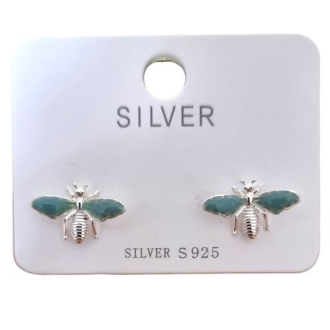 925 Sterling Silver Small Enameled Wing Bee Stud Earrings - Charming and Trendy Ltd