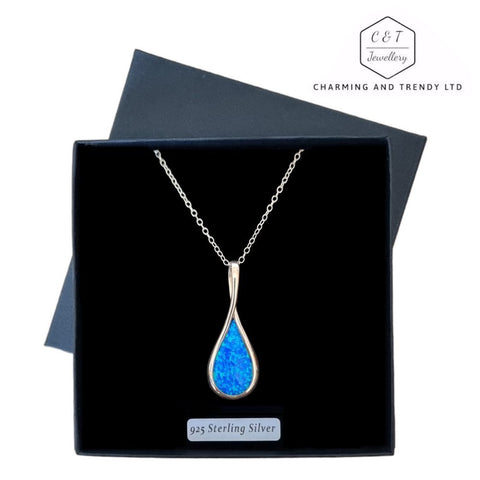 925 Sterling Silver Blue Opal XL Teardrop Pendant - Charming and Trendy Ltd