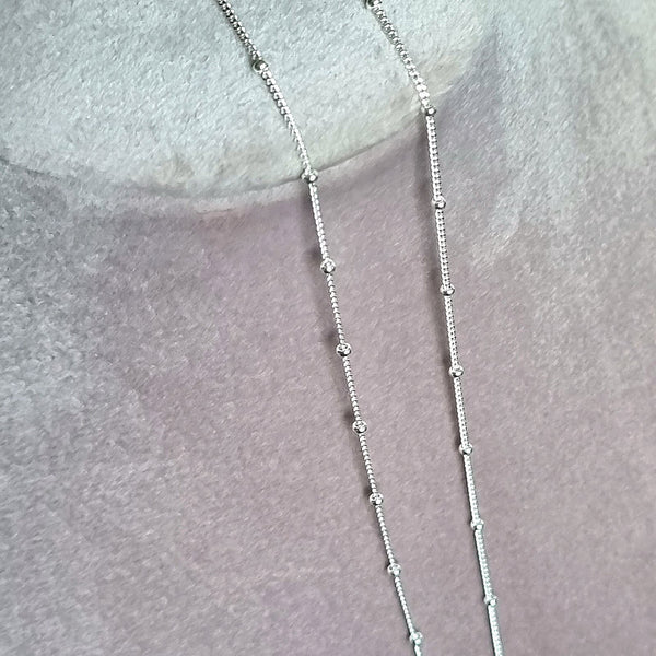 925 Sterling Silver Curb Chain with Bead Stations - Charming and Trendy Ltd