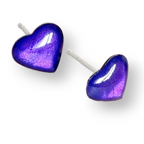 Coloured Sand & Resin Stainless Steel Heart Stud Earrings - Storm Purple - Charming and Trendy Ltd
