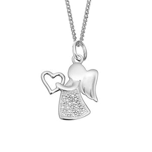 925 Sterling Silver Angel Heart CZ Pendant Necklace - Charming and Trendy Ltd