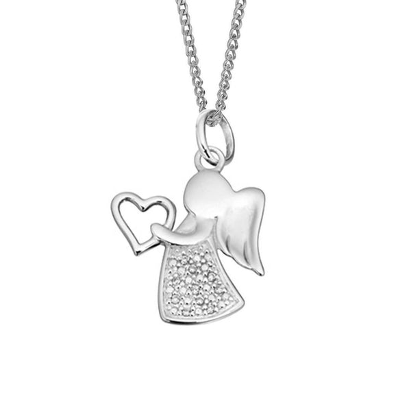 925 Sterling Silver Angel Heart CZ Pendant Necklace - Charming and Trendy Ltd