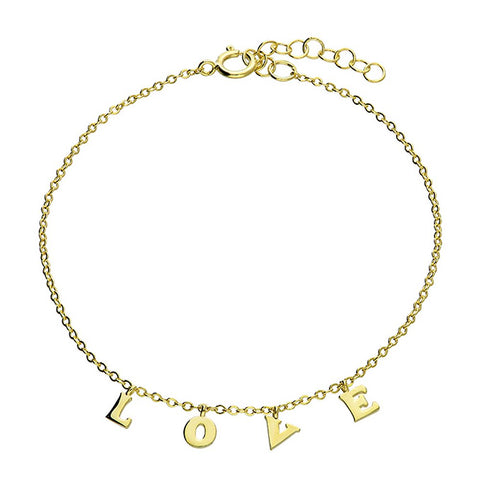 14ct Gold Plated 925 Sterling Silver "LOVE" Bracelet 16-19cm Ext.