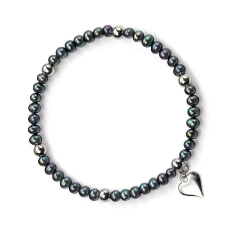 925 Sterling Silver Heart, Beads & peacock blue Freshwater Pearl Bracelet - Charming and Trendy Ltd