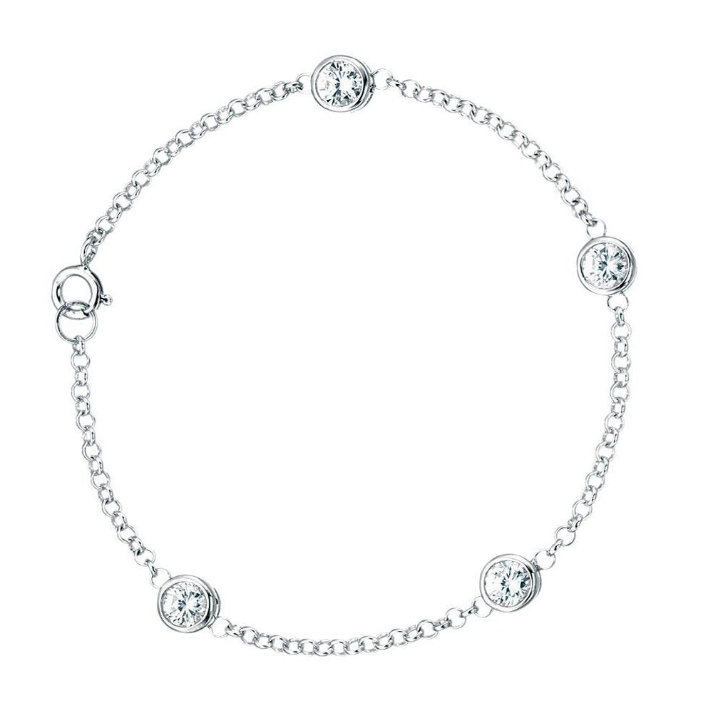 925 Sterling Silver Cubic Zirconia Station Bracelet - Charming and Trendy Ltd