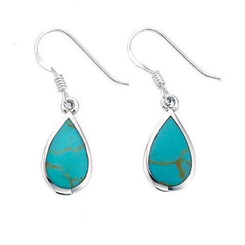 925 Sterling Silver Turquoise Teardrop Hook Drop Earrings by Beginnings - Charming and Trendy Ltd