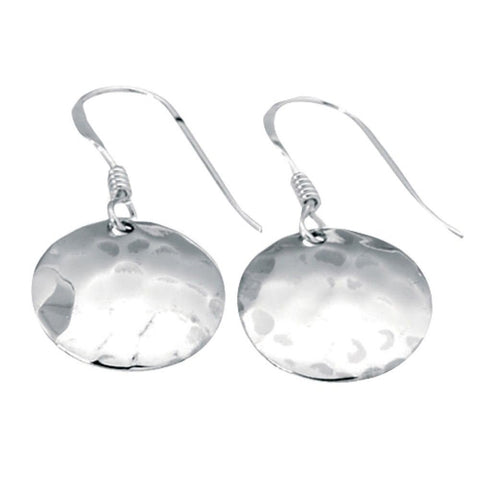 925 Sterling Silver Small Hammered Disc Hook Earrings by Beginnings - Charming and Trendy Ltd