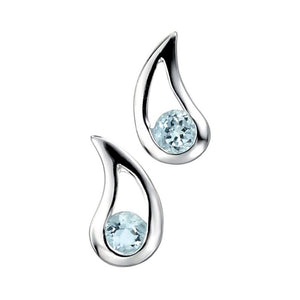 925 Sterling Silver Blue Topaz Swirl Teardrop Stud Earring by Beginnings - harming and Trendy Ltd