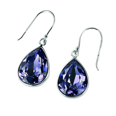 925 Sterling Silver Tanzanite Colour Crystal Drop Earrings by Beginnings - Charming and Trendy Ltd