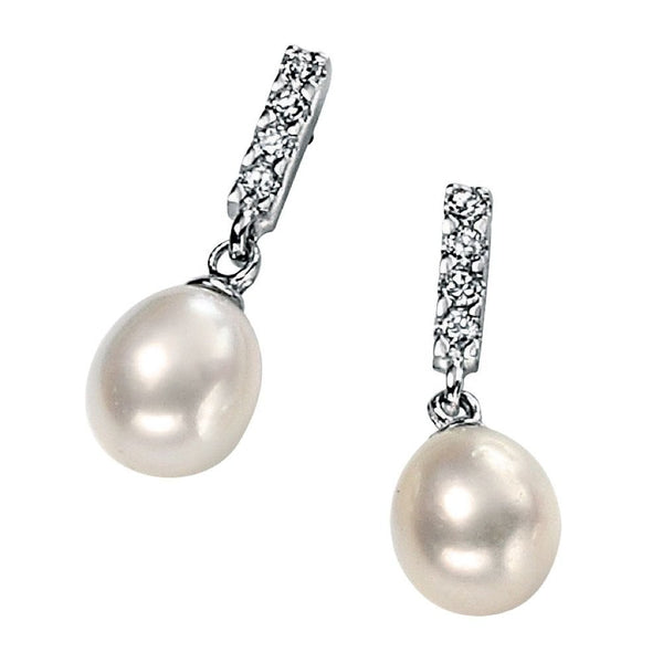 925 Sterling Silver Fresh Water Pearl & CZ Drop Earrings by Beginnings - Charming and Trendy Ltd