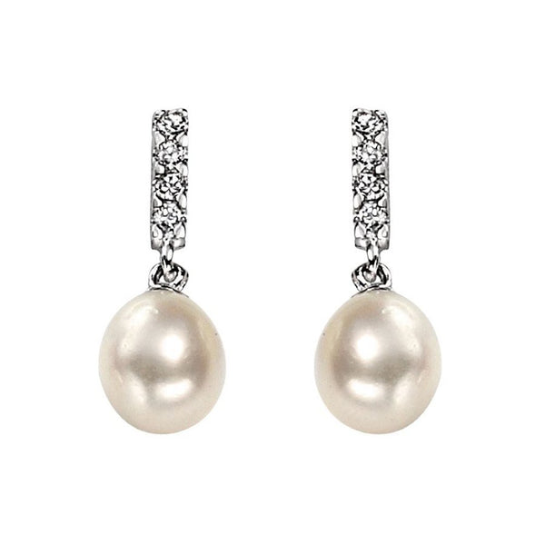 925 Sterling Silver Fresh Water Pearl & CZ Drop Earrings by Beginnings - Charming and Trendy Ltd