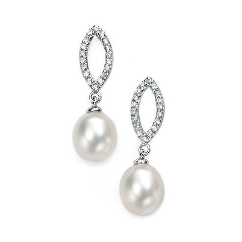 925 Sterling Silver Freshwater Pearl And CZ Drop Earrings by Beginnings - Charming and Trendy Ltd.
