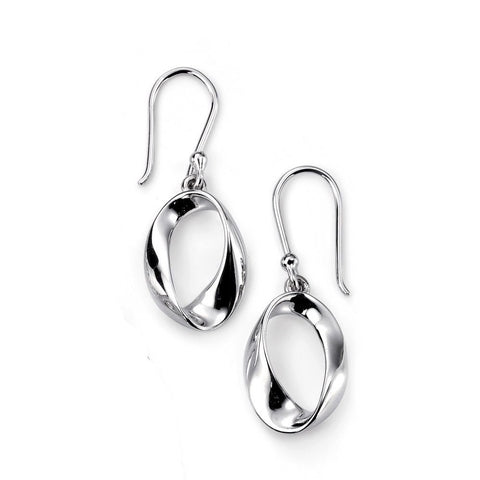 925 Sterling Silver Plain Twisted Open Oval Hook Drop Earrings by Beginnings - Charming and Trendy Ltd.