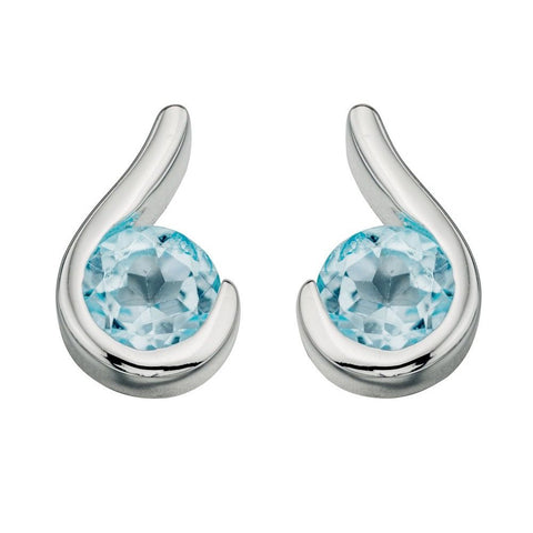 925 Sterling Silver Swirl Blue Topaz Stud Earrings by Beginnings - Charming and Trendy Ltd.