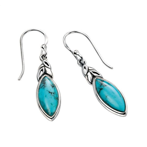 925 Sterling Silver Turquoise Leaf Shape Hook Earrings by Beginnings - Charming and Trendy Ltd.