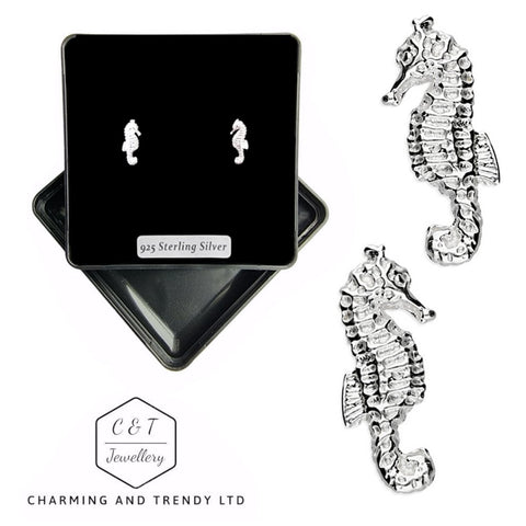925 Sterling Silver Small Seahorse Stud Earrings - Charming and Trendy Ltd