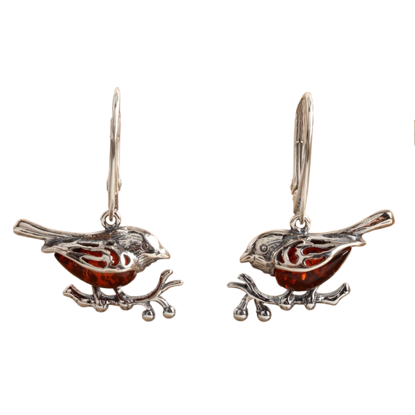 925 Sterling Silver Earring Cognac Amber Robin Hinged Hook Earrings - Charming and Trendy Ltd