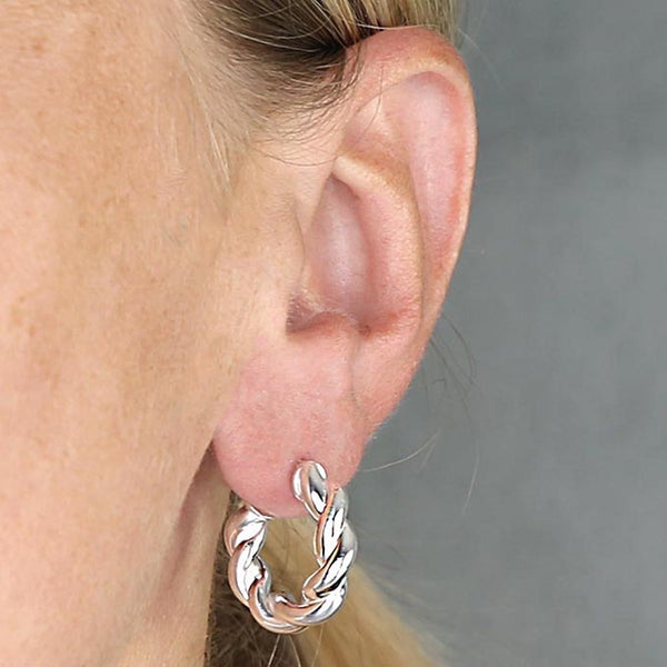 925 Sterling Silver 25mm Ribbon Twist Creole Hoop Earrings