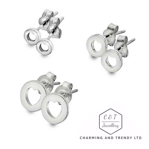 925 Sterling Silver Cut Out Heart Disc Stud Earrings - Charming and Trendy Ltd