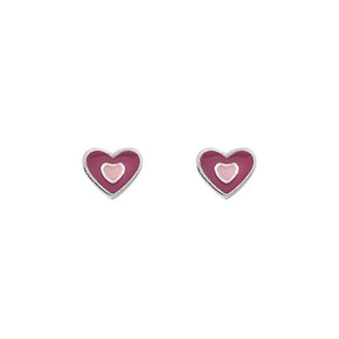 925 Sterling Silver Small Pink Enamel Heart Stud Earrings - Charming and Trendy Ltd